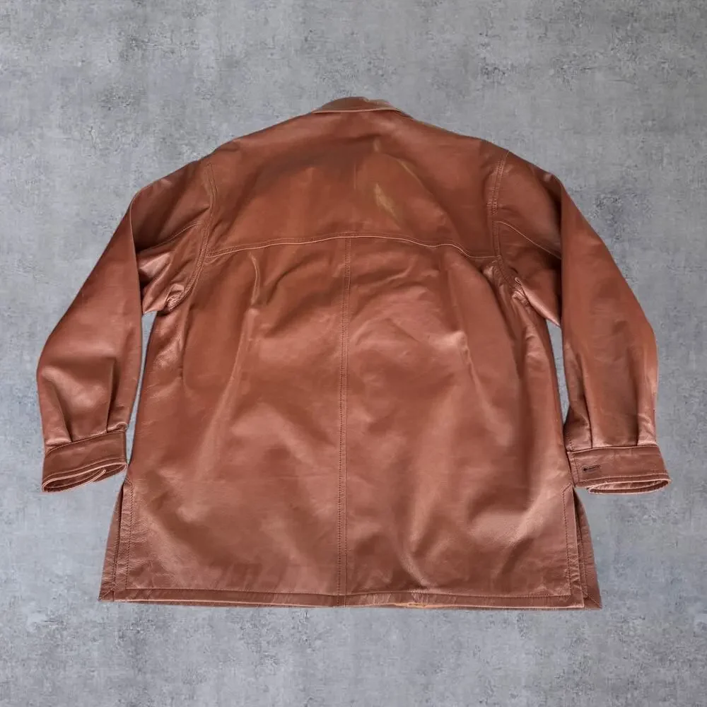 VTG Marco Pierguidi Italian Leather Jacket Mens Med Brown Car Chore Coat Italy⁠